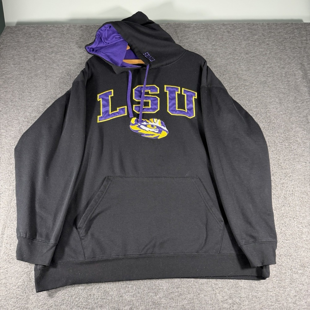 LSU Tigers Hoodie Sweatshirt Mens 3XLT Black NCAA Football Colosseum Embroidered